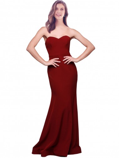 Wholesale Stretch Crepe Strapless Low Back Sheath Burgundy Formal Evening Dress UK