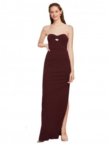 Wholesale Stretch Crepe Strapless Sheath Burgundy Gold Formal Evening Dress UK