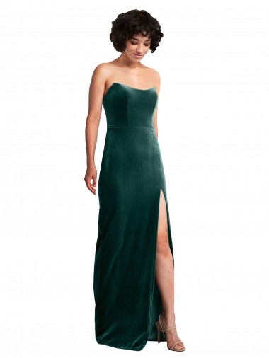 Wholesale Stretch Velvet Strapless Low Back Sheath Dark Green Black Tie Evening Dress UK