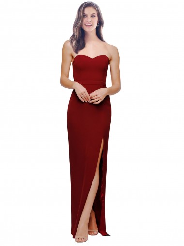 Wholesale Stretch Crepe Sweetheart Low Back Sheath Burgundy Evening Dress UK