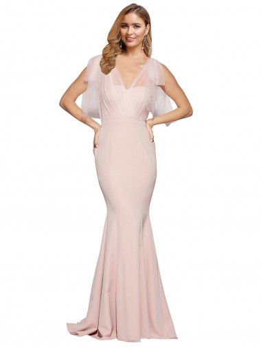 Wholesale Stretch Crepe & Tulle Sweetheart Low Back Sheath Mauve Evening Dress UK