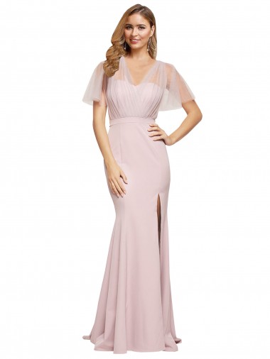 Wholesale Stretch Crepe & Tulle Sweetheart V-Back Sheath Mauve Formal Evening Dress UK