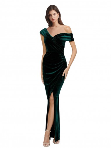 Wholesale Stretch Velvet Sweetheart Sheath Dark Green High Low Evening Dress UK