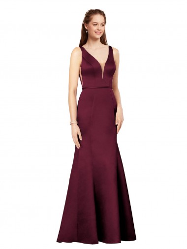 Wholesale Satin V-Neck V-Back Sheath Burgundy Formal Evening Dress UK