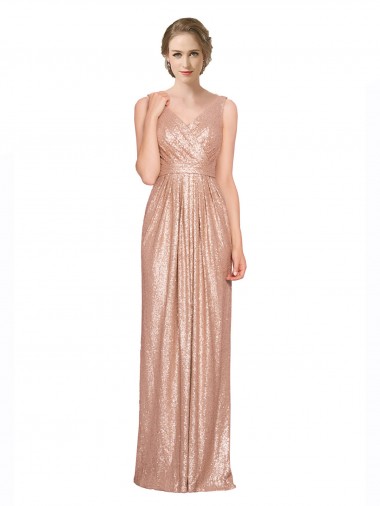 Wholesale Sequin V-Neck Sheath Rose Gold Evening Dress UK