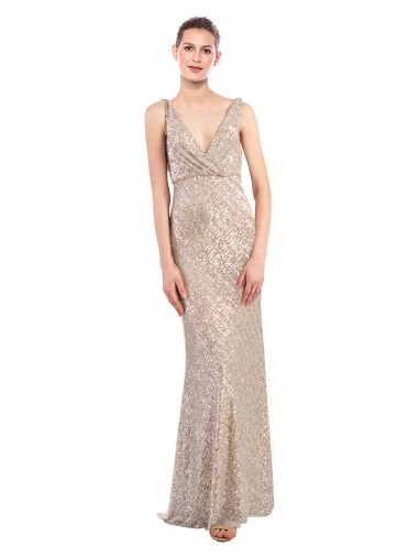 Wholesale Sparkling Sequin V-Neck V-Back Sheath Silver Formal Evening Dress UK