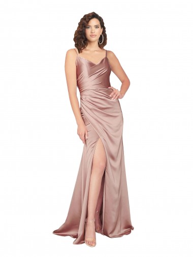 Wholesale Silky Satin V-Neck V-Back Sheath Dusty Pink Black Tie Evening Dress UK