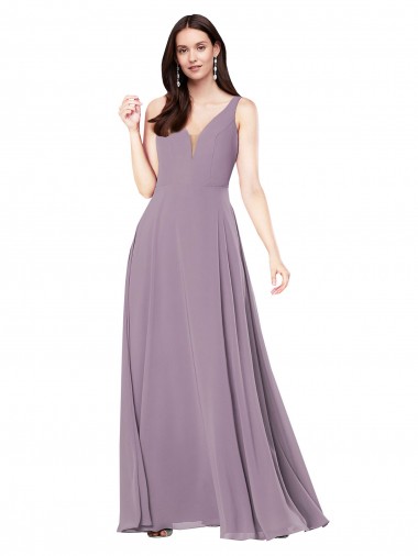 Wholesale Soft Chiffon V-Neck V-Back Sheath Dark Lavender Formal Evening Dress UK