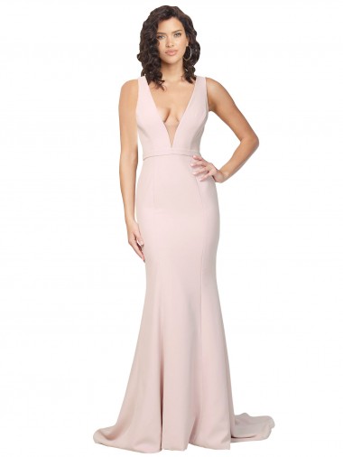 Wholesale Stretch Crepe V-Neck V-Back Sheath Pink Black Tie Evening Dress UK