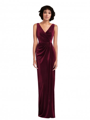 Wholesale Stretch Velvet V-Neck Sheath Burgundy Semi Formal Evening Dress UK