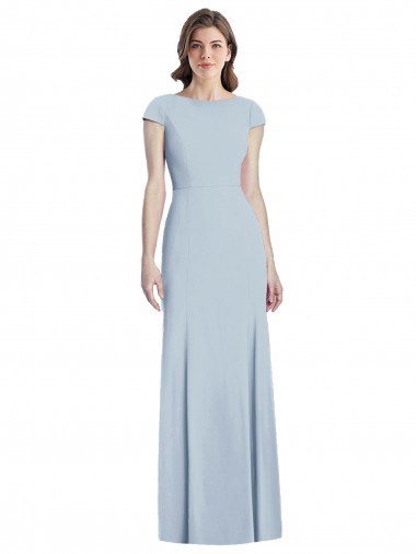 Wholesale Stretch Crepe Bateau Neck Open Back Trumpet Light Sky Blue Evening Dress UK