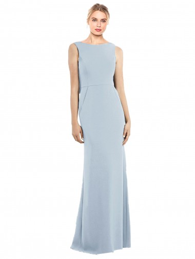 Wholesale Stretch Crepe Bateau Neck Backless Trumpet Light Sky Blue Semi Formal Evening Dress UK