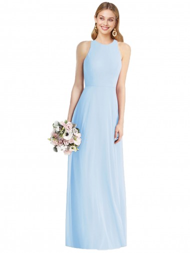 Wholesale Soft Chiffon Halter Neck Trumpet Light Sky Blue Semi Formal Evening Dress UK