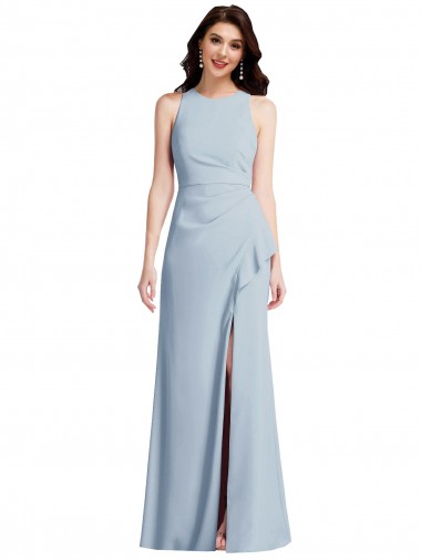 Wholesale Stretch Crepe Halter Neck Trumpet Light Sky Blue Evening Dress UK