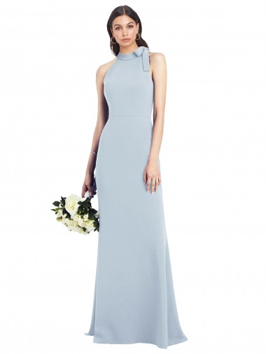 Wholesale Stretch Crepe High Neck Open Back Trumpet Light Sky Blue Semi Formal Evening Dress UK