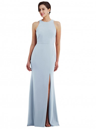 Wholesale Stretch Crepe Jewel Neck Open Back Trumpet Light Sky Blue Formal Evening Dress UK