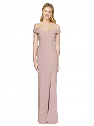 Wholesale Stretch Crepe Off the Shoulder Open Back Trumpet Dusty Pink Semi Formal Evening Dress UK