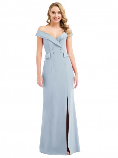 Wholesale Stretch Crepe Off the Shoulder Trumpet Light Sky Blue Semi Formal Evening Dress UK