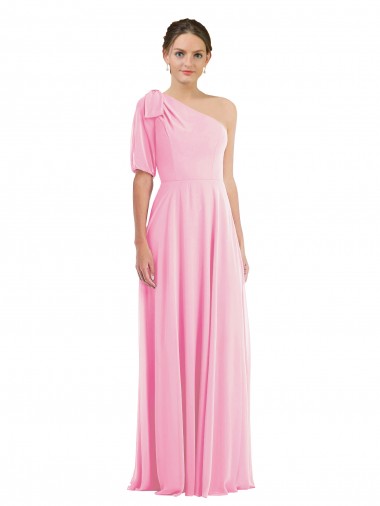 Wholesale Soft Chiffon One Shoulder Trumpet Barely Pink Semi Formal Evening Dress UK