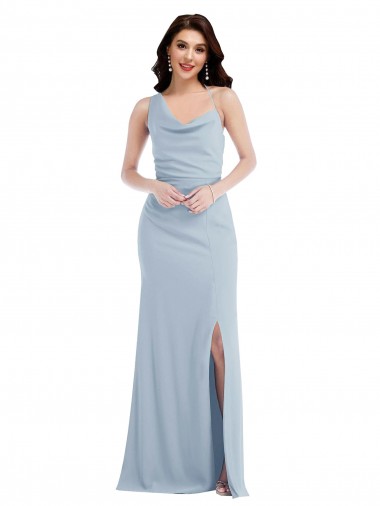 Wholesale Stretch Crepe One Shoulder Trumpet Light Sky Blue Evening Dress UK