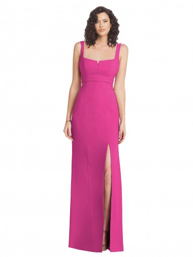 Wholesale Stretch Crepe Square Neck Low Back Trumpet Fuchsia Semi Formal Evening Dress UK