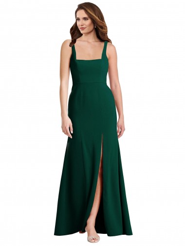 Wholesale Stretch Crepe Square Neck Trumpet Midnight Green Semi Formal Evening Dress UK