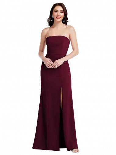 Wholesale Stretch Crepe Strapless Trumpet Burgundy Gold Semi Formal Evening Dress UK