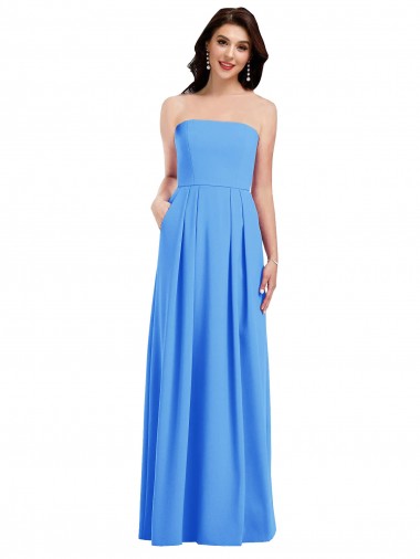 Wholesale Stretch Crepe Strapless Low Back Trumpet Peacock Blue Semi Formal Evening Dress UK