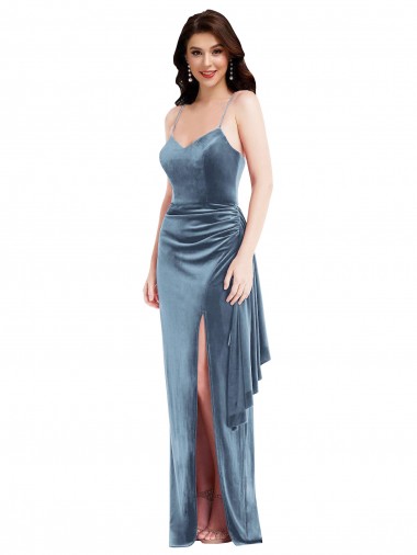 Wholesale Stretch Velvet Sweetheart Low Back Trumpet Dusty Blue Formal Evening Dress UK