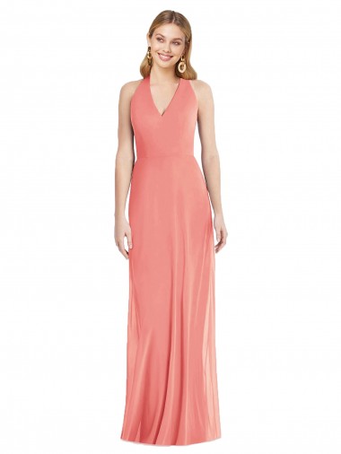 Wholesale Soft Chiffon V-Neck Trumpet Desert Rose Formal Evening Dress UK