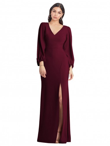 Wholesale Stretch Crepe V-Neck Trumpet Burgundy Gold Semi Formal Evening Dress UK