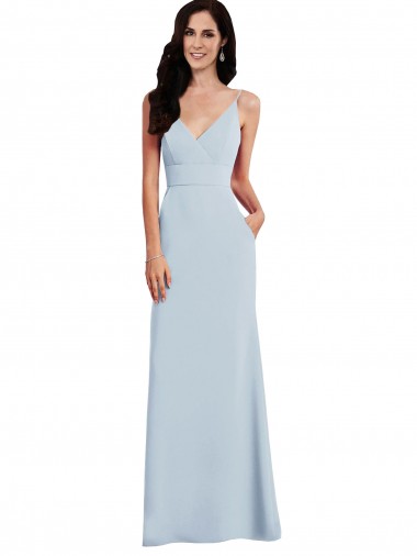 Wholesale Stretch Crepe V-Neck V-Back Trumpet Light Sky Blue Evening Dress UK